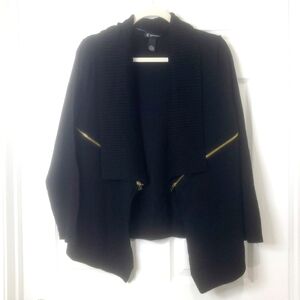 INC International Concepts Black Cardigan With Real Working Gold Zipper Accents
